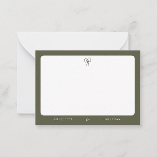Moderne Elegante Olijfgroene Bruiloft Notitiekaartje (Voorkant)
