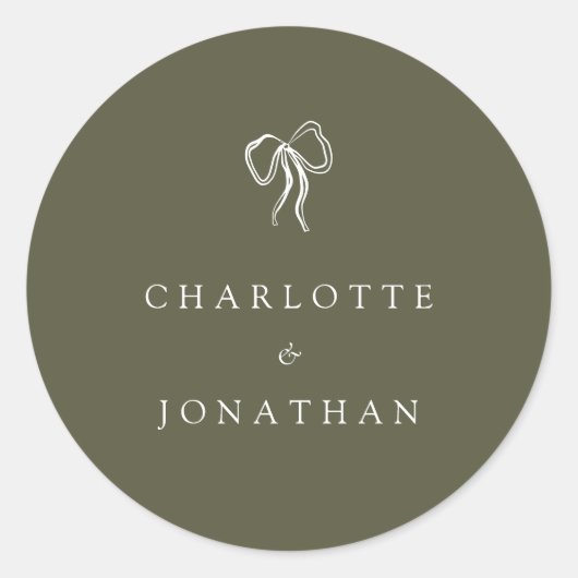 Moderne Elegante Olijfgroene Bruiloft Ronde Sticker (Voorkant)
