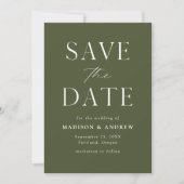 Moderne Elegante Olijfgroene QR Code Save The Date (Voorkant)