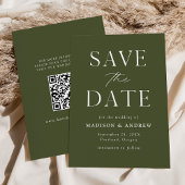 Moderne Elegante Olijfgroene QR Code Save The Date