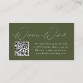 Moderne Elegante Olijfgroene Trouwwebsite QR Code Informatiekaartje (Voorkant)