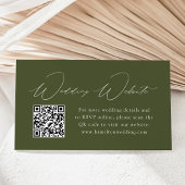 Moderne Elegante Olijfgroene Trouwwebsite QR Code Informatiekaartje