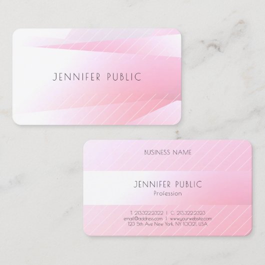 Moderne, elegante ontwerp Trendy roze witte Sjablo Visitekaartje (Voorkant / Achterkant)