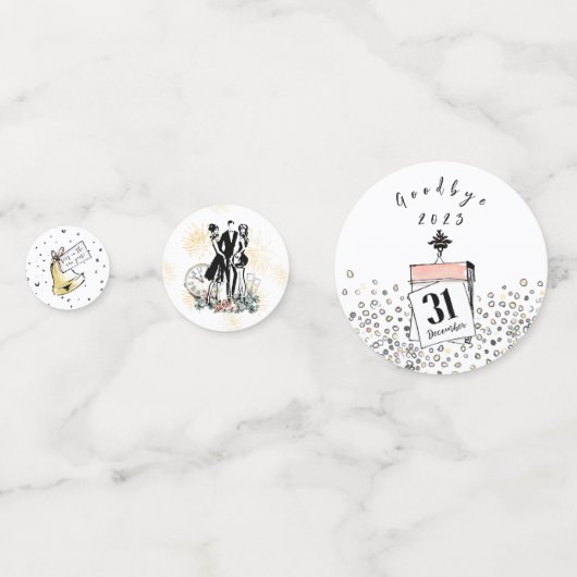 Moderne elegante oudejaarsavond feesttafel confetti (Achterkanten)