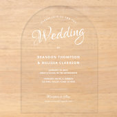 Moderne Elegante Overlay Witte Script Heldere Huwe Acryl Uitnodigingen (Voorkant)