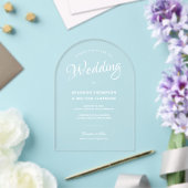 Moderne Elegante Overlay Witte Script Heldere Huwe Acryl Uitnodigingen (Insitu (Huwelijk))