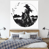 Moderne Elegante Paard Cowgirl Bloem Equestrian Canvas Afdruk (Insitu (Slaapkamer))