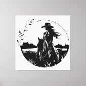 Moderne Elegante Paard Cowgirl Bloem Equestrian Canvas Afdruk (Voorkant)