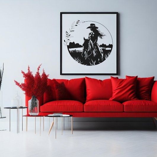 Moderne Elegante Paard Cowgirl Bloem Equestrian Canvas Afdruk