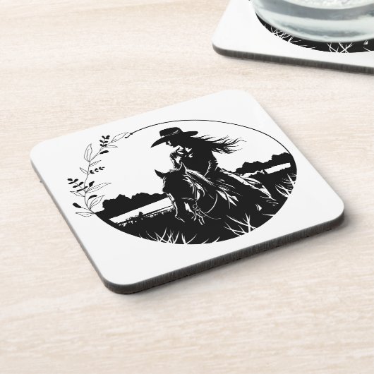 Moderne Elegante Paard Cowgirl Westerse Equestrian Bier Onderzetter (Linkerzijde)