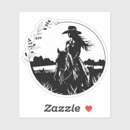 Moderne Elegante Paard Cowgirl Westerse Equestrian Sticker (Vel)