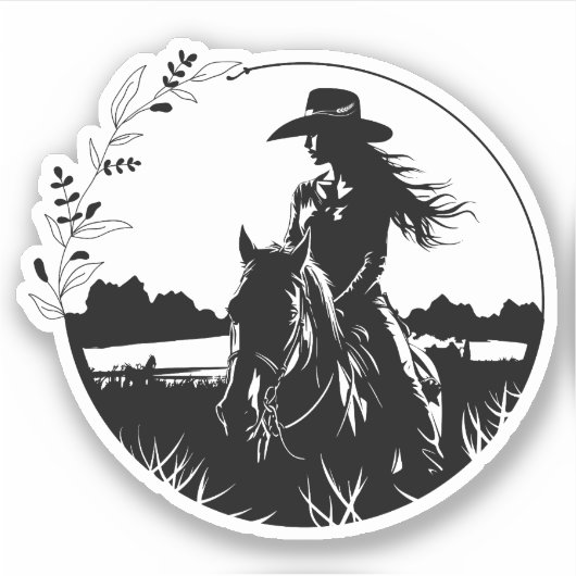 Moderne Elegante Paard Cowgirl Westerse Equestrian Sticker (Voorkant)