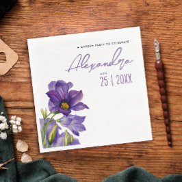 Moderne Elegante Paarse Bloemen Tuin Aquarel Servet