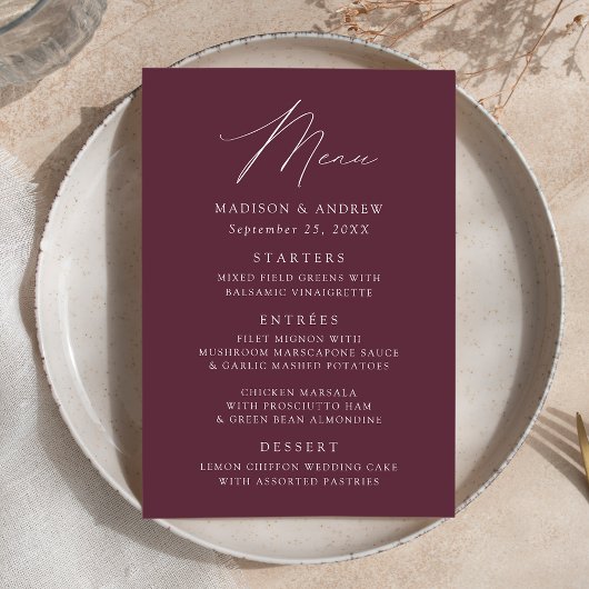 Moderne Elegante Paarse Bruiloft Menu