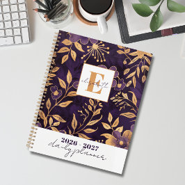 Moderne Elegante Paarse en Gouden Bloemige Botanis Planner