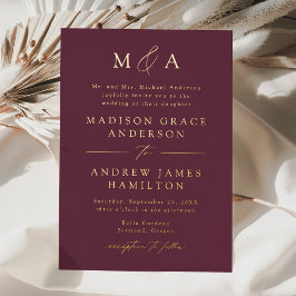 Moderne Elegante Paarse en Gouden Monogram Bruilof Folie Uitnodiging