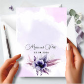 Moderne, elegante Paarse en zilveren bloemenbruilo Kaart