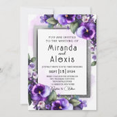 Moderne, elegante Paarse en zilveren viooltjes bru Kaart (Voorkant)