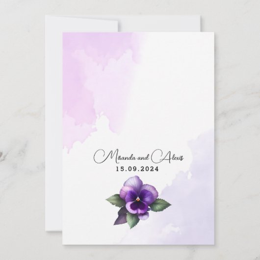 Moderne, elegante Paarse en zilveren viooltjes bru Kaart (Achterkant)