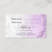 Moderne, elegante paarse glitter marble make-up ku aanbevelingskaartje (Achterkant)