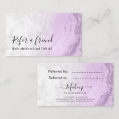 Moderne, elegante paarse glitter marble make-up ku aanbevelingskaartje (Voorkant / Achterkant)