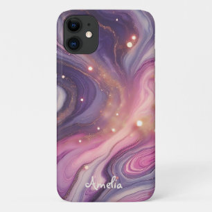 Moderne Elegante Paarse Gouden Marmer Gepersonalis Case-Mate iPhone Case