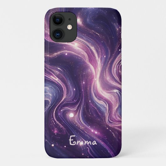 Moderne Elegante Paarse Gouden Marmer Gepersonalis Case-Mate iPhone Case (Achterkant)