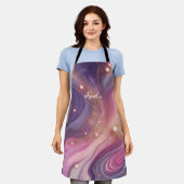 Moderne Elegante Paarse Gouden Marmer Gepersonalis Schort (Gedragen)