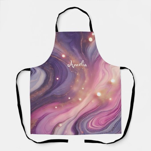 Moderne Elegante Paarse Gouden Marmer Gepersonalis Schort (Voorkant)