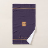 Moderne elegante paarse gouden monogrammed strepen bad handdoek (Handdoek)