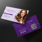 Moderne Elegante Paarse Haar Stylist Make-up QR Co Visitekaartje