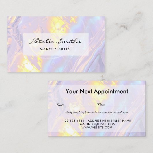 Moderne elegante Paarse holografische afspraak Afsprakenkaartje (Voorkant / Achterkant)