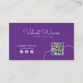 Moderne Elegante Paarse Kapsalon Make-up QR-code Visitekaartje (Achterkant)
