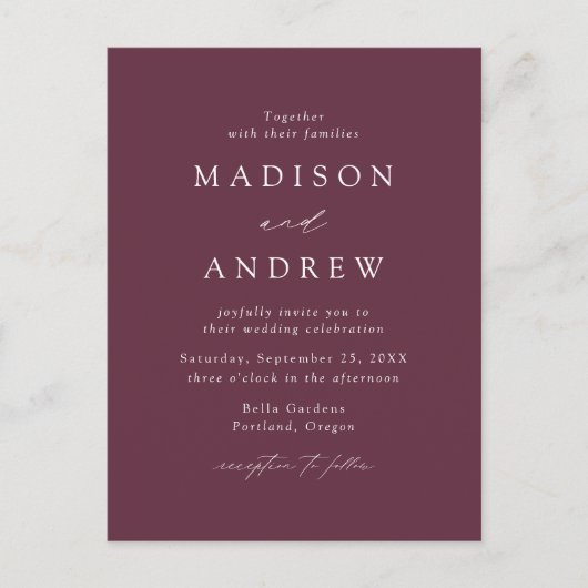 Moderne Elegante Paarse QR Code Bruiloft Uitnodiging Briefkaart (Voorkant)