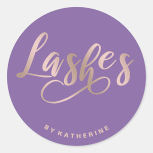 Moderne elegante paarse & roos gouden wimpers exte ronde sticker