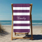 Moderne Elegante Paarse Strepen Patroon Naam Strandlaken