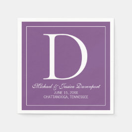 Moderne Elegante Paarse Witte Trouw Monogram Servet
