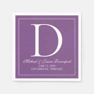 Moderne Elegante Paarse Witte Trouw Monogram Servet