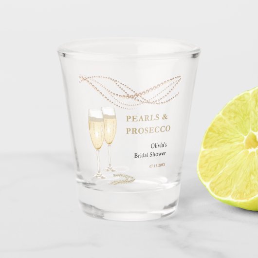 Moderne Elegante Parels & Prosecco Bruidsfeest Shot Glas (Voorkant)