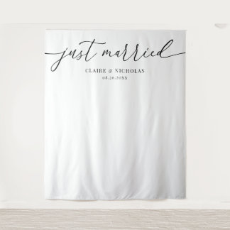 Moderne Elegante Pas Getrouwd Trouwfoto Achtergron Wandkleed