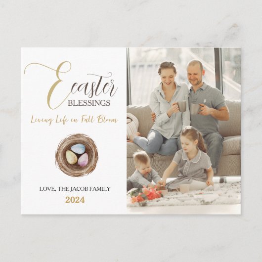Moderne elegante Pasen Zegeningen Script Foto Feestdagenkaart (Voorkant)