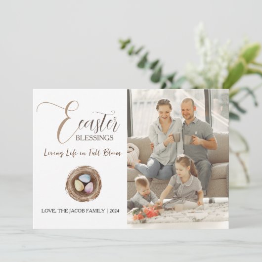 Moderne elegante Pasen Zegeningen Script Foto Feestdagenkaart (Staand voorkant)