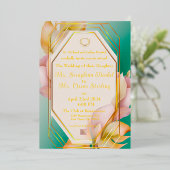 Moderne Elegante Pastel Blauw en Roze Bruiloft Folie Uitnodiging (Staand Voorkant)