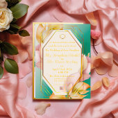 Moderne Elegante Pastel Blauw en Roze Bruiloft Folie Uitnodiging