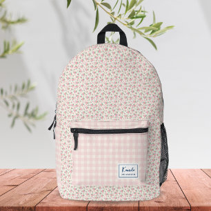 Moderne Elegante Pastel Roze Beige Bloem Gingham Bedrukte Rugzak