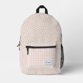 Moderne Elegante Pastel Roze Beige Floral Gingham Bedrukte Rugzak (Voorkant)