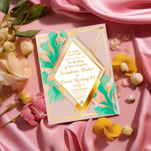 Moderne Elegante Pastel Roze en Blauwe Bruiloft Folie Uitnodiging