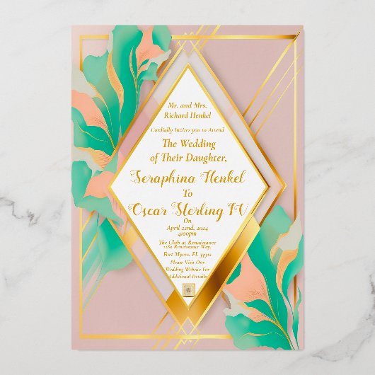 Moderne Elegante Pastel Roze en Blauwe Bruiloft Folie Uitnodiging (Voorkant)