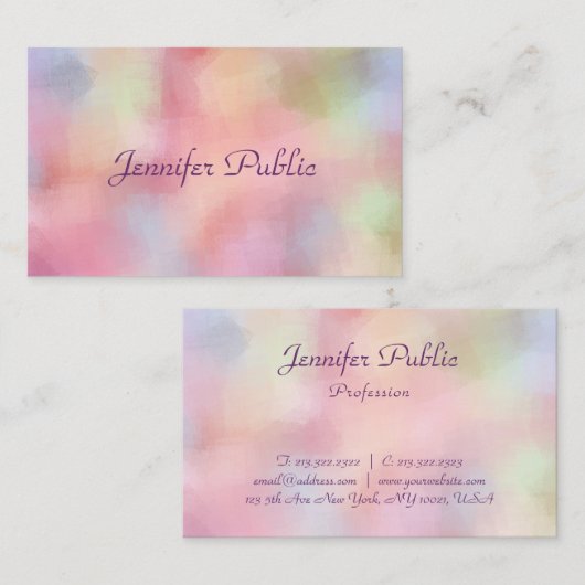Moderne elegante pastelkleuren handschrift visitekaartje (Voorkant / Achterkant)