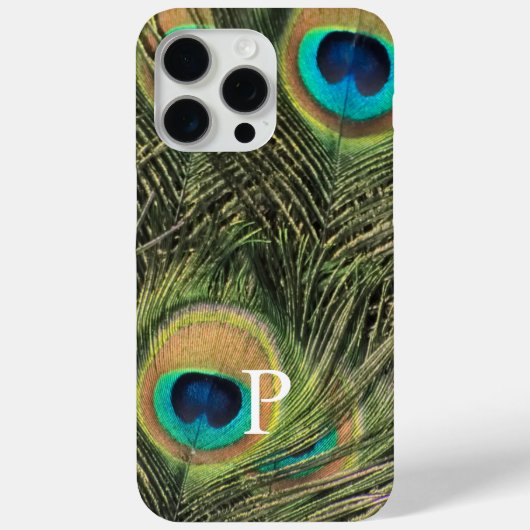 Moderne Elegante Peacock Feather Monogram Telefoon Case-Mate iPhone Case (Achterkant)